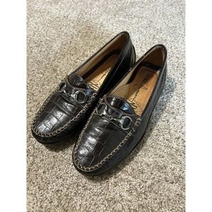 Martin Dingman Bill Alligator Grain Leather Loafers Mens 10.5 Dark Brown Preppy